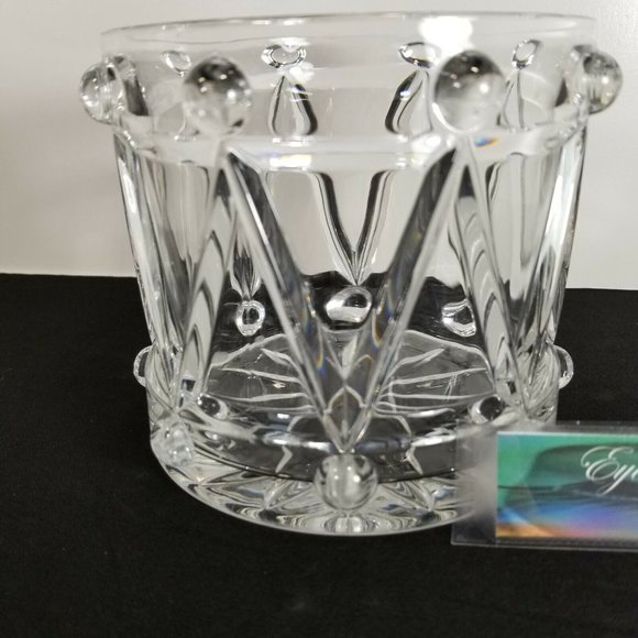 Bohemian 24 % Lead Crystal Glass Music Drum Planter Vase Bowl Czech Republic - Picture 2 of 4